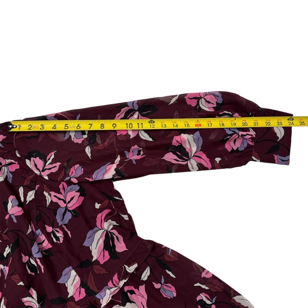 Lane Bryant Blouse Dark Floral Sheer Cranberry Plum Plus Purple Burgundy Size 18 - Picture 15 of 16
